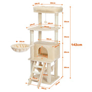 Pet Cat Tree House Condo Perch Entertainment Playground Stable Furniture for Kitten Multi-Level Tower for Large Cat Cozy Hommock