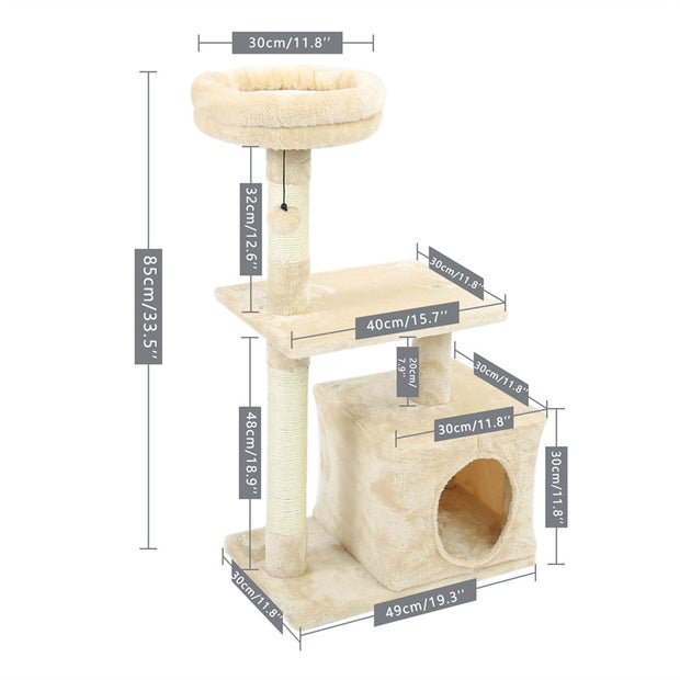 180CM Multi-Level Cat Tree For Cats With Cozy Perches Stable Cat Climbing Frame Cat Scratch Board Toys Gray & Beige