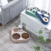Food Bowl with Bottle Automatic Drinking Feeder, Dog Triple Bowls, Pet Food And Water Feeder Bowls - Preppypetslife
