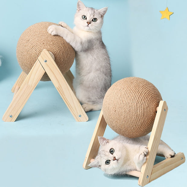 Cat Scratching Ball Wood Stand Pet Furniture Sisal Rope Ball Toy Kitten Climbing Scratcher Grinding Paws Scraper Toys For Cats