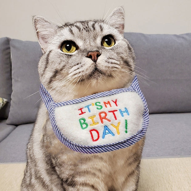 Cute Happy Birthday Embroidery Dog Bib Pet Cat Dog Bib Saliva Towel Small Dog Pets Decoration Birthday Articles Pet Accessories
