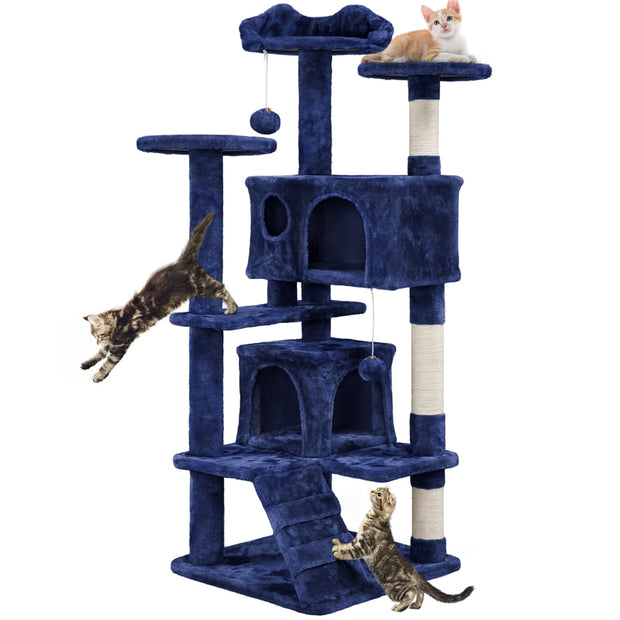 SMILE MART 54.5“ Double Condo Cat Tree with Scratching Post Tower